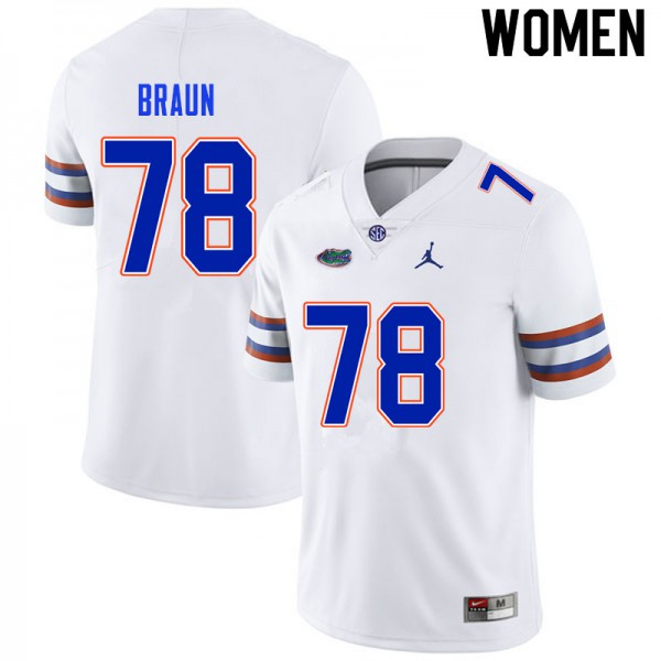 Women #78 Josh Braun Florida Gators College Football Jersey White